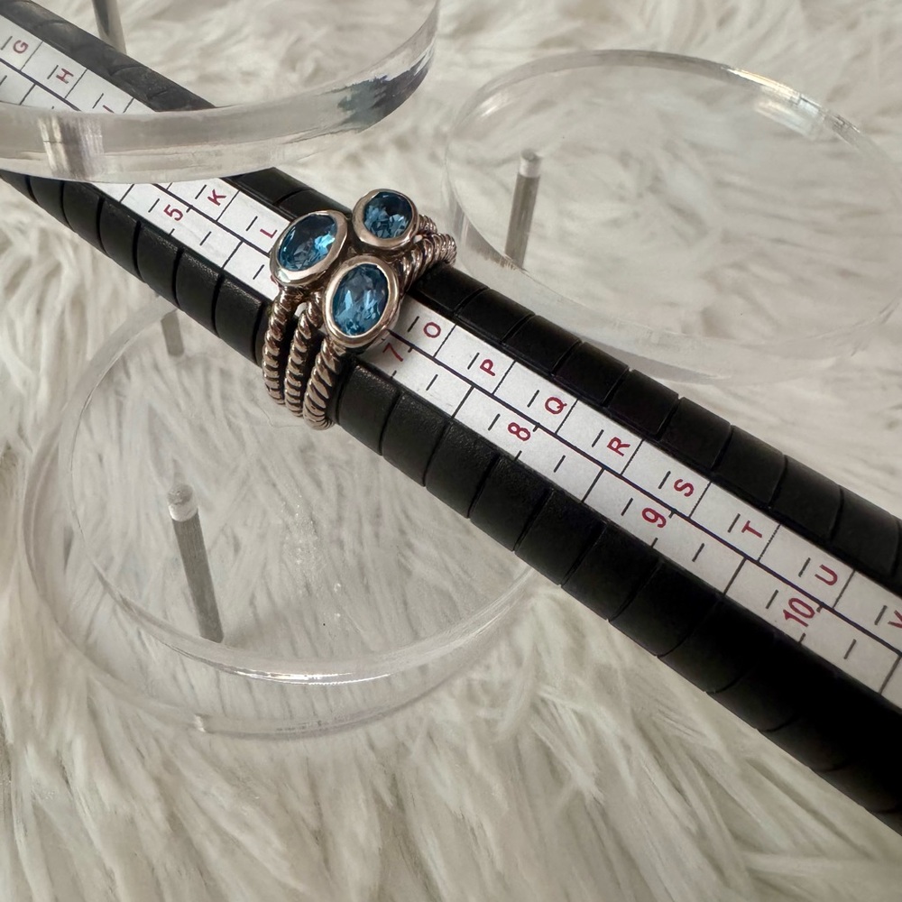 Blue Stone Triple-Stack Sterling Silver Ring - Picture 5 of 6